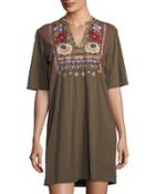 Kealan Caftan Embroidered T-shirt Dress