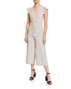 Striped Smocked Tassel Wide-leg Jumpsuit