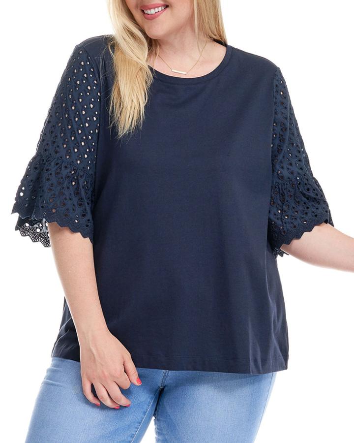 Plus Size Eyelet Sleeve Knit Top