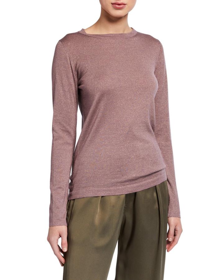 Crewneck Long-sleeve Cashmere-blend Knit Pullover