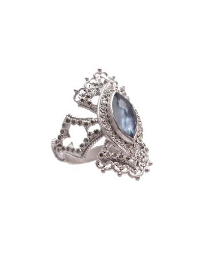Maltese Cross Ring W/ Mixed Diamonds & Sapphire Triplet,