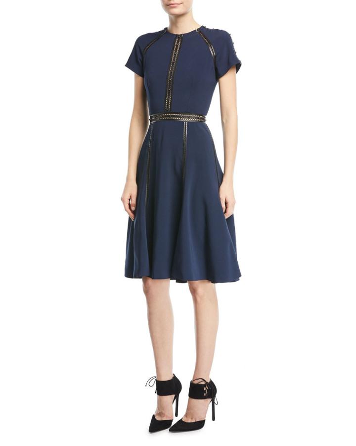 Short-sleeve Crepe Dress With Studded