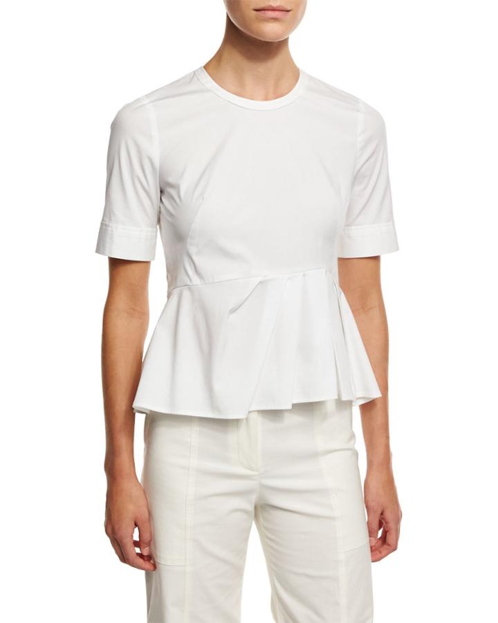 Short-sleeve Stretch Poplin Peplum Top, White