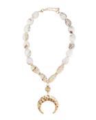 Marbled Beaded Necklace W/ Golden Crescent Pendant