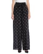 Rosebud-print Wide-leg Silk Pajama Pants