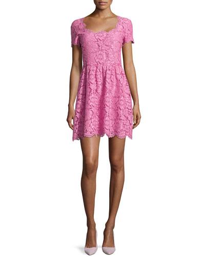 Lace Square-neck Short-sleeve Dress