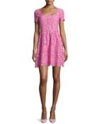 Lace Square-neck Short-sleeve Dress