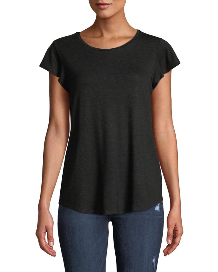Flutter-sleeve Jersey Crewneck Tee