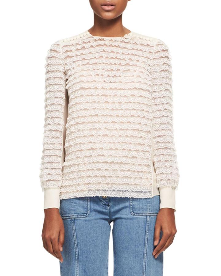 Tiered Ribbon Lace Blouse, White