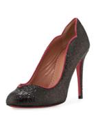 Scalloped Glitter 100mm Pump, Black/fuchsia