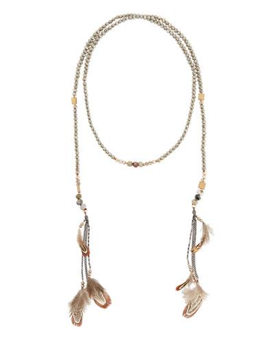 Crystal Lariat Feather Necklace