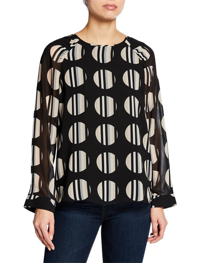 Circle-print Long-sleeve Blouse