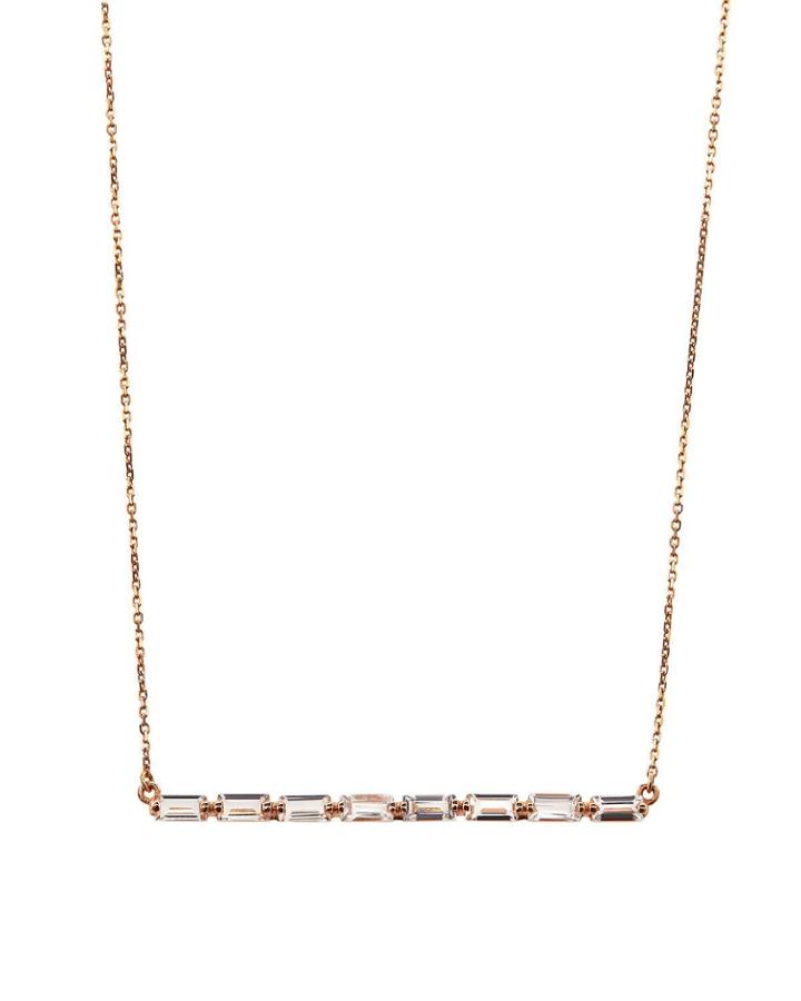 14k Rose Gold Large White Topaz Bar Necklace