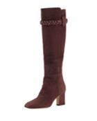 Tall Braided Suede Knee Boots