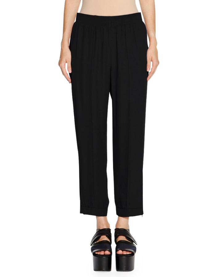 Pleat-front Cropped Pants, Black