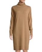 Drop-sleeve Cashmere Turtleneck Sweater Dress, Camel