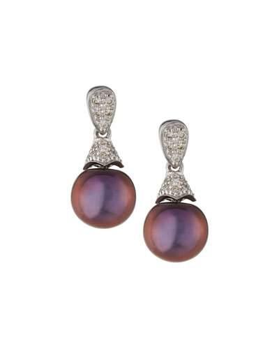 14k Black Freshwater Pearl & Diamond Drop Earrings,