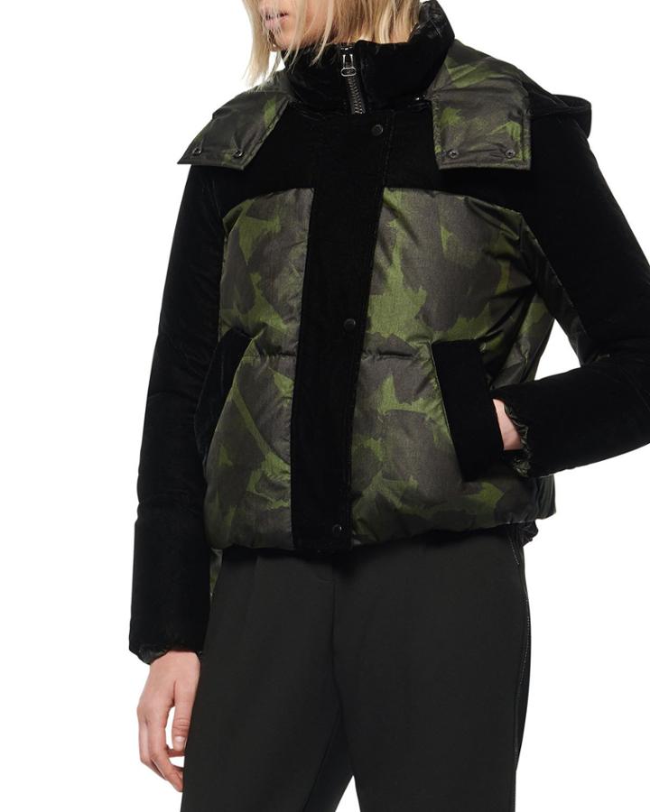 Vegan Velvet Mix-media Down Puffer Coat