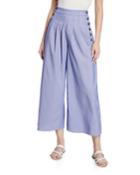 Side-buttoned Pleated Wide-leg Crop Pants