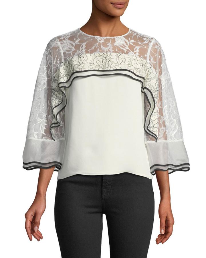 Lace-yoke Contrast-trim Blouse
