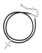 Bamboo Cross Pendant Necklace On Leather Cord, Black