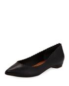 Genevieve Scallop Leather Flat, Black