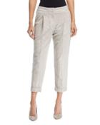 Shimmer Pleated Ankle Pants