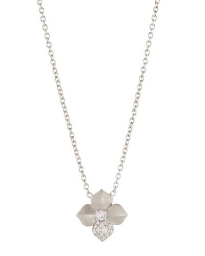 18k Small Flower Pendant Necklace W/ Diamond Petal