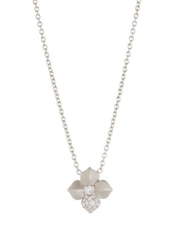 18k Small Flower Pendant Necklace W/ Diamond Petal