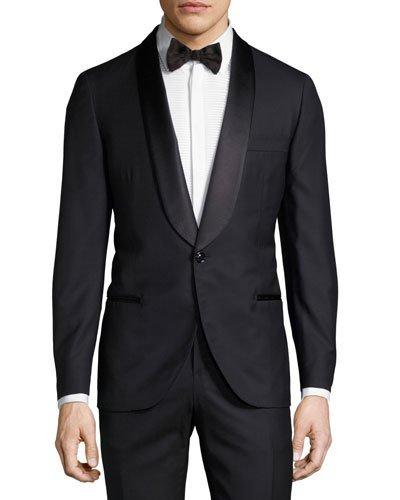Shawl-lapel Two-piece Tuxedo Suit, Navy Blue