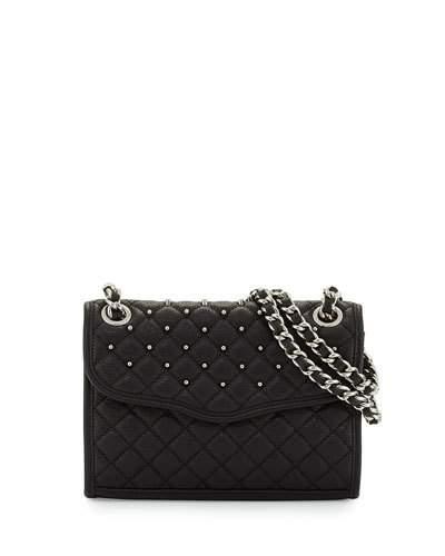Quilted Mini Leather Shoulder Bag, Black