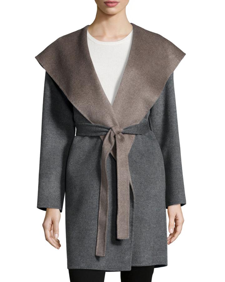 Double-face Hooded Wool Wrap, Gray
