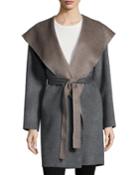 Double-face Hooded Wool Wrap, Gray