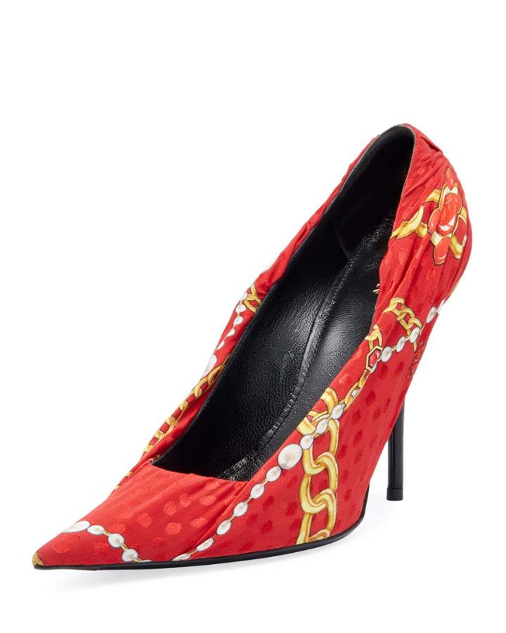 Ruched Jewel-print Jersey Pump