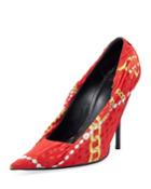 Ruched Jewel-print Jersey Pump