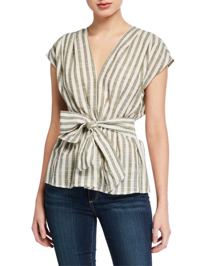 Striped Waist-tie Blouse