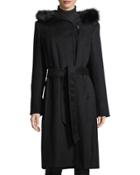 Slick Wool Wrap Pea Coat W/ Fox Fur Hood