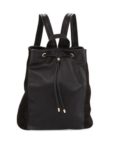Faux-leather Drawstring Bucket Backpack, Black