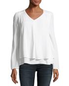 Double-layered Bell-sleeve Top, White