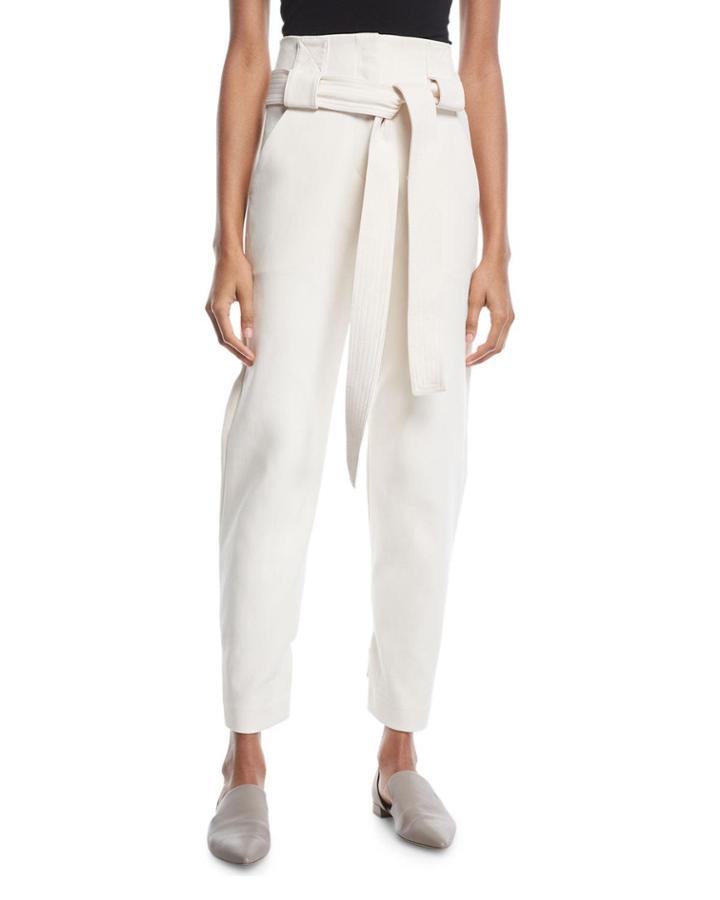Belted High-waist Stretch-cotton Cropped Pants