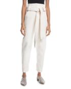 Belted High-waist Stretch-cotton Cropped Pants