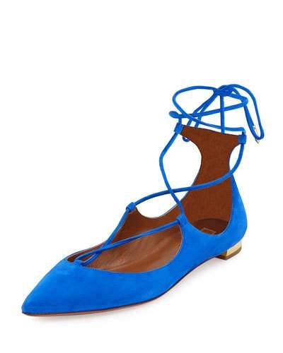 Christy Suede Lace-up Pointed-toe Flat,