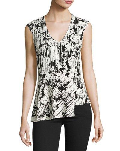 Asymmetric-peplum Floral-print Top