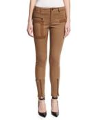 Military-style Jeans W/suede Trim,