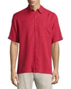 Waffle-knit Short-sleeve Shirt, Rosewood
