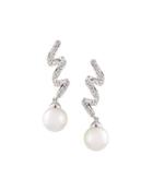 14k White Gold Diamond & Akoya Pearl Twist Earrings
