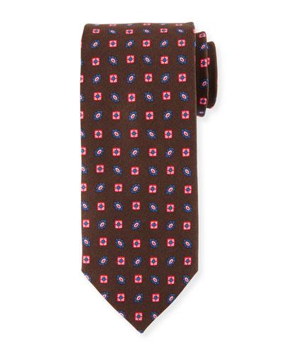 Gloucester Floral-print Silk Print Tie, Cocoa