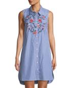 Sleeveless Striped Tunic W/ Floral Embroidery
