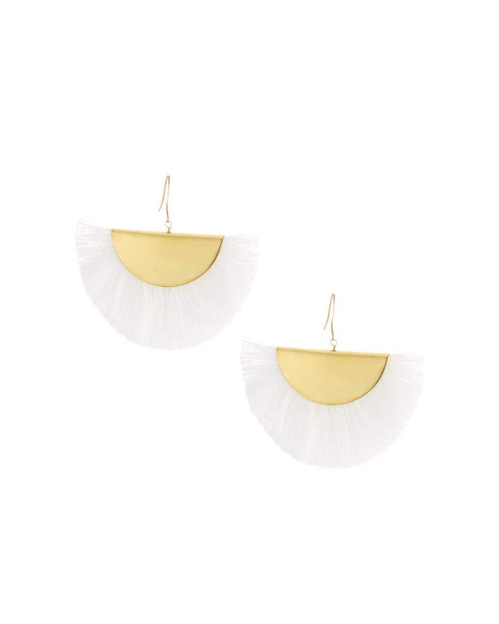 Fan-shaped Fringe Earrings, White