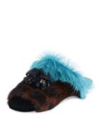 Colorblock Fur Flat Mule Sandal,